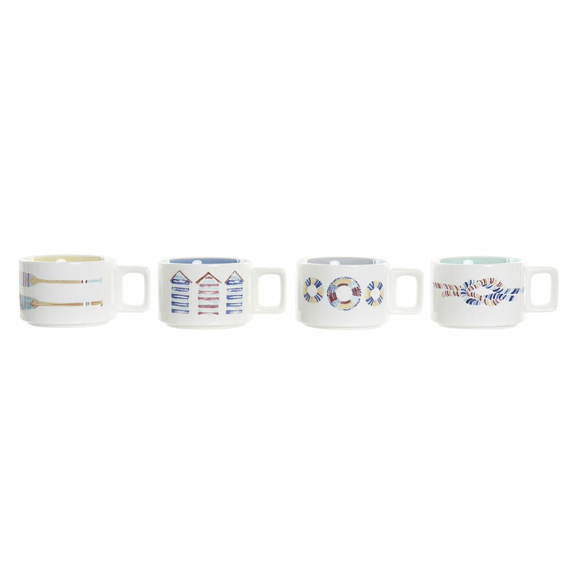 Piece Coffee Cup Set DKD Home Decor Blue Metal Multicolour 260 ml 4 Pieces Dolomite