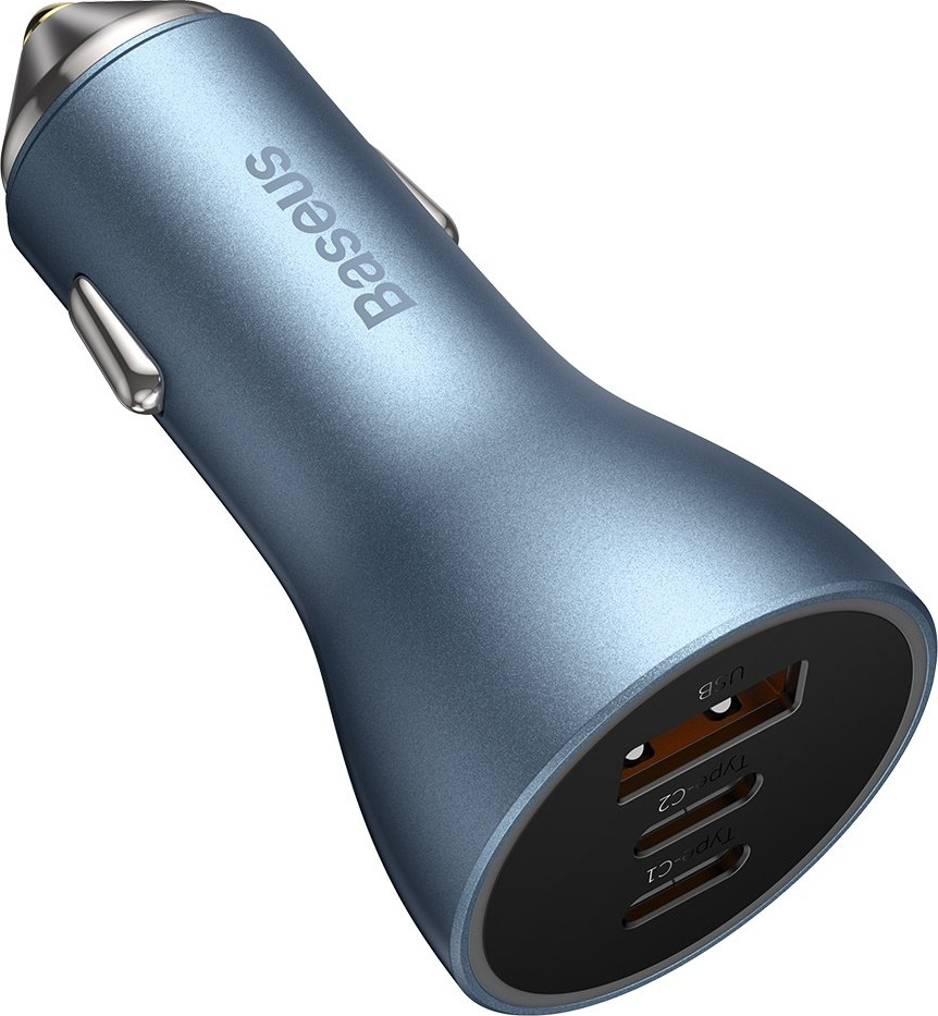 Baseus Golden Contactor Pro USB-A car charger + 2x USB-C 65W blue