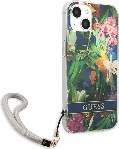 Guess GUHCP13SHFLSB Apple iPhone 13 mini blue hardcase Flower Strap