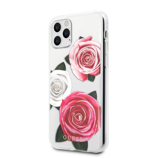 Guess GUHCN58ROSTRT Apple iPhone 11 Pro transparent hardcase Flower Desire Pink & White Rose