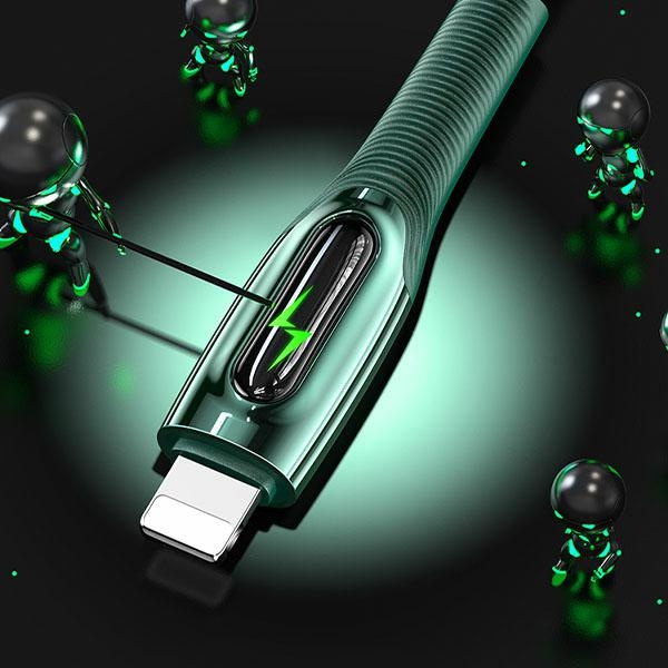 USAMS Nylon Cable USB-C - Lightning Smart Power-off 20W PD Cable 1.2m dark green SJ518USB02 (US-SJ518)