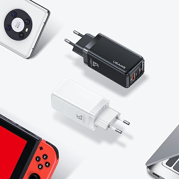 USAMS Wall Charger 1xUSB-C+1xUSB T47 65W PD Fast Charging Super Si white CC153TC02  (US-CC153)