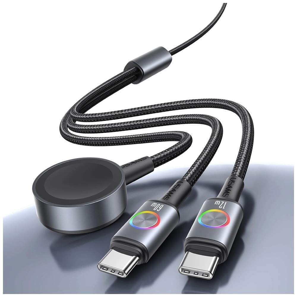 Kabel USAMS Huan Series SJ754 3w1 72W USB-C / USB-C 60W, USB-C 12W + ładowarka do zegarka 2.5W tarnish