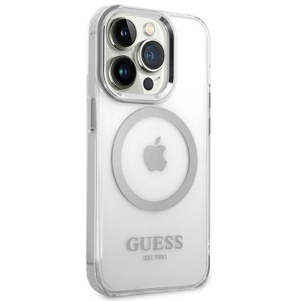 Guess GUHMP14LHTRMS Apple iPhone 14 Pro silver hard case Metal Outline Magsafe