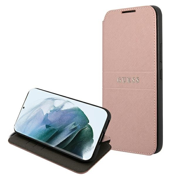 Guess GUBKS22MPSASBPI Samsung Galaxy S22+ Plus pink book Saffiano Stripes