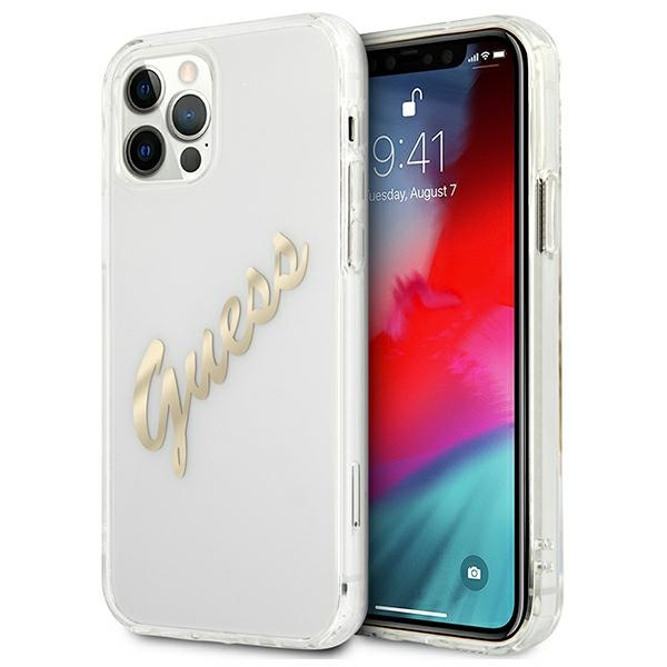Guess GUHCP12MKTRSVGO Apple iPhone 12/12 Pro Transparent hardcase Vintage Script Gold