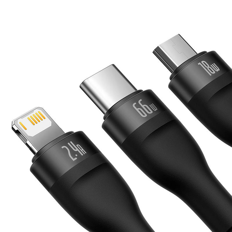 Baseus Flash II 3in 1 Cable, USB-USB-C/microUSB/Lightning, 66W, 1.2m (black)