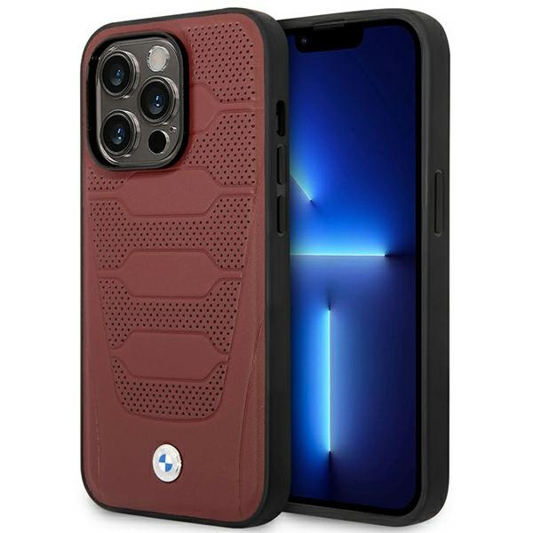BMW BMHMP14L22RPSR Apple iPhone 14 Pro burgundy Leather Seats Pattern MagSafe