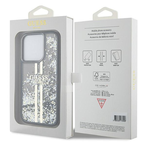 Guess GUHCP15LLFCSEGK Apple iPhone 15 Pro hardcase Liquid Glitter Gold Stripes black