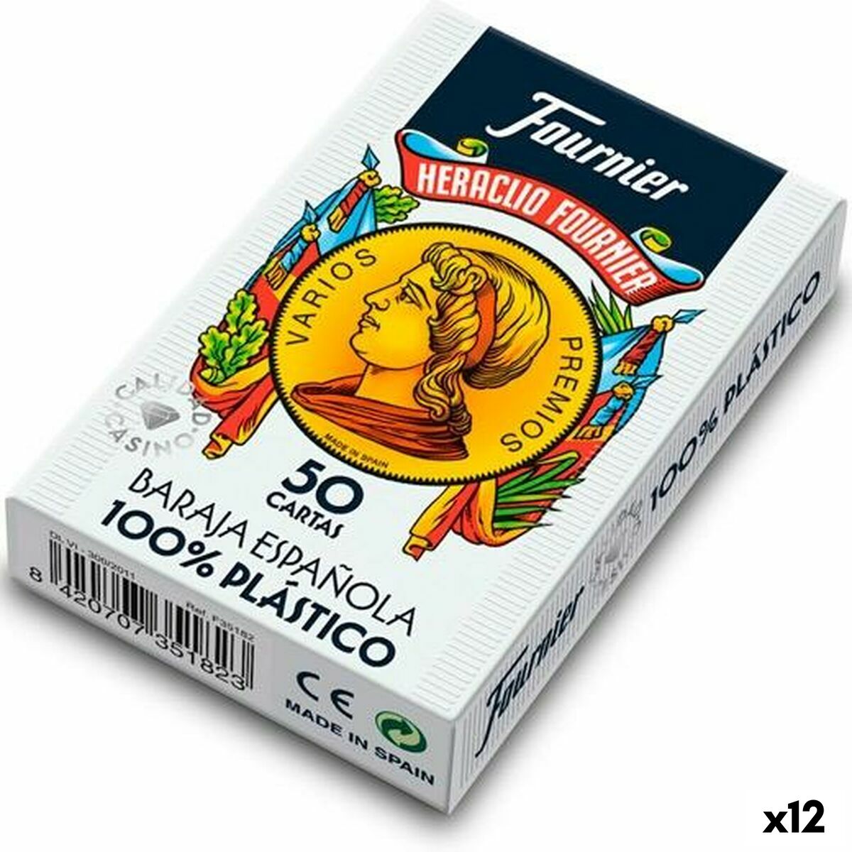 Pack of Spanish Playing Cards (50 Cards) Fournier Plastic 12 Units (61,5 x 95 mm)