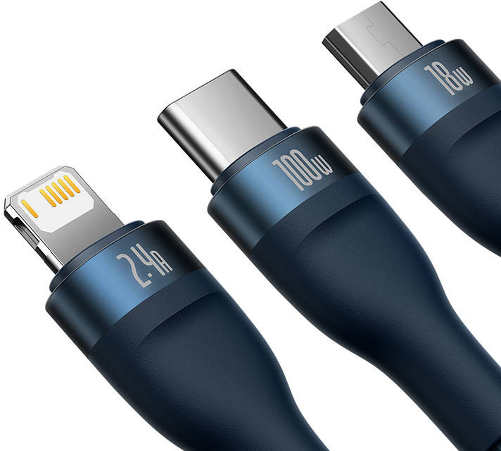 Baseus Flash Series Cable 3w1 USB-A - USB-C + micro USB + Lightning 100W 1.2m (blue)