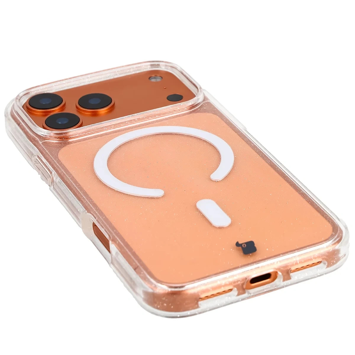 Etui brokatowe z pierścieniem magnetycznym Bizon Case SparklO do Apple iPhone 17 Pro Max, przezroczyste z brokatem