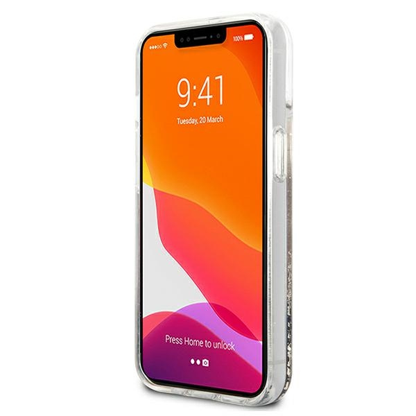 Guess GUHCP13SLGPEGO Apple iPhone 13 mini gold hardcase Peony Liquid Glitter