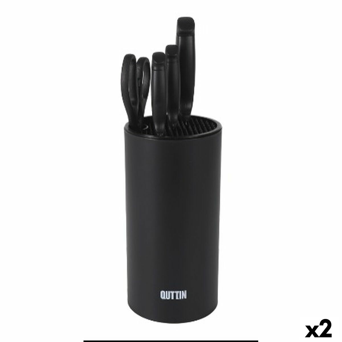 Set of Kitchen Knives and Stand Quttin Nero 5 Pieces (2 Units)