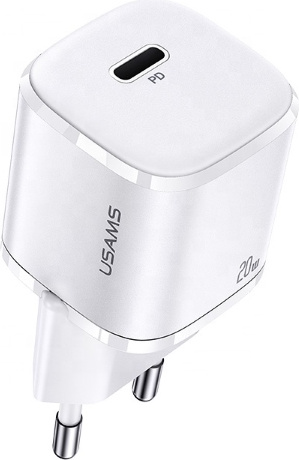 USAMS Wall Charger 1xUSB-C T36 mini 20W PD3.0 Fast Charging white CC124TC02 (US-CC124)