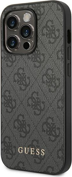 Guess GUHCP14LG4GFGR Apple iPhone 14 Pro grey hard case 4G Metal Gold Logo