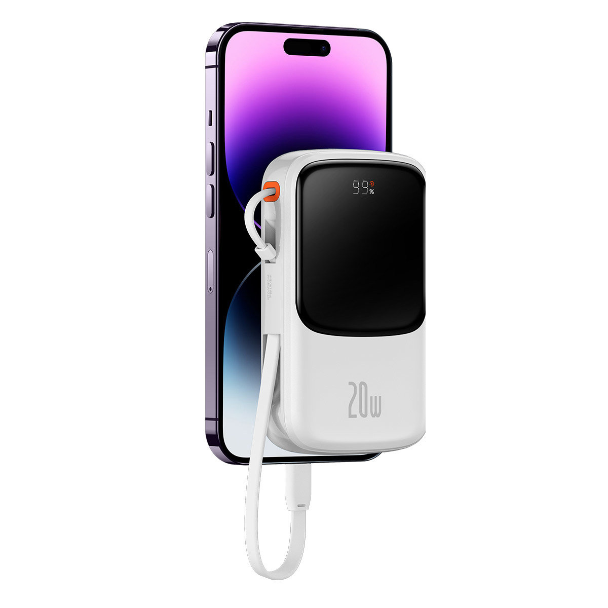 Baseus Qpow Digital Display Power Bank with Fast Charging 10000mAh 20W QC/PD/SCP/FCP with Built-in Lightning Cable White