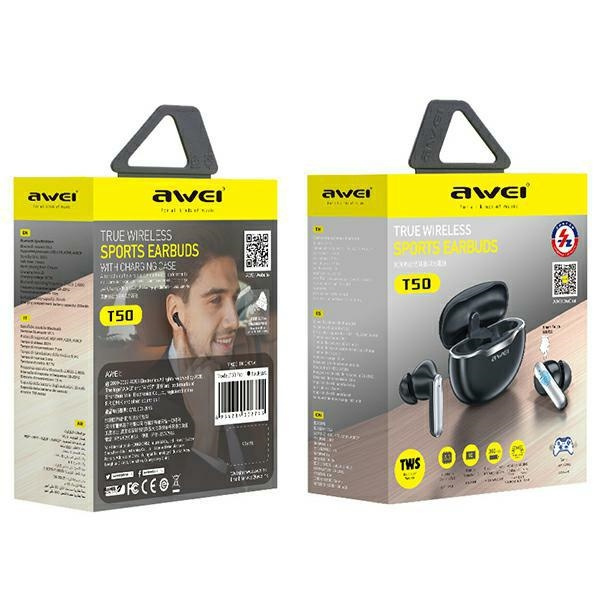 AWEI Earphones Bluetooth 5.3 T50 TWS + stacja dokująca czarny/black