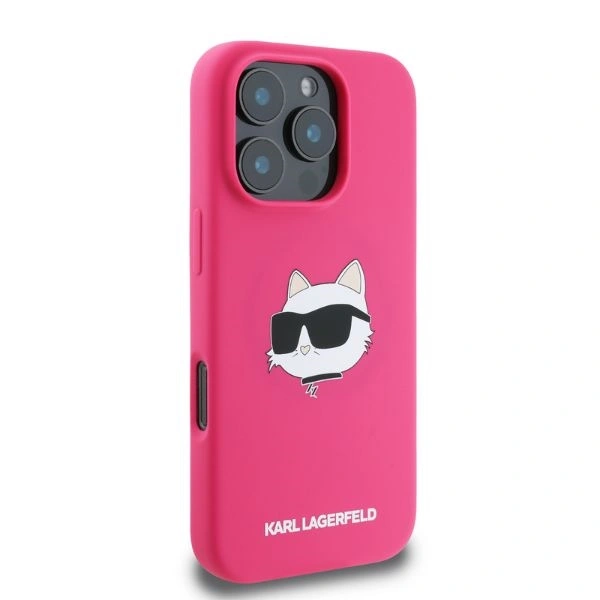 Case Karl Lagerfeld KLHMP16XSCHPPLF Apple iPhone 16 Pro Max hardcase Silicone Choupette Head Print MagSafe fuchsia