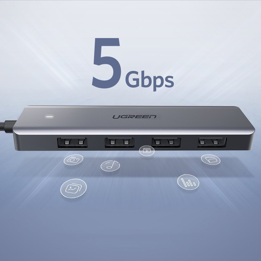 UGREEN USB-A / 4xUSB-A 3.2Gen1 HUB with additional micro USB power port grey