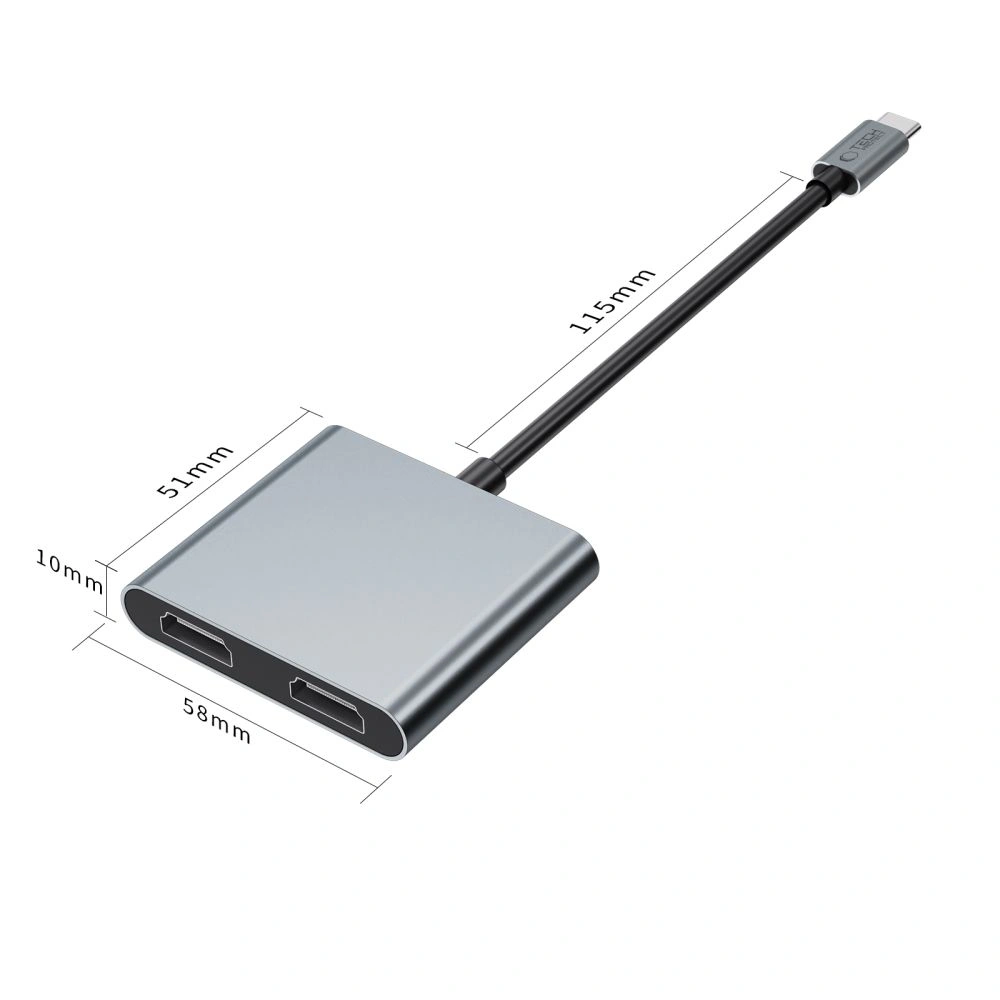 Adapter Tech-Protect HB08 HUB 4in1 USB-C, USB-A 2.0, 2xHDMI 4K 60Hz Space Grey