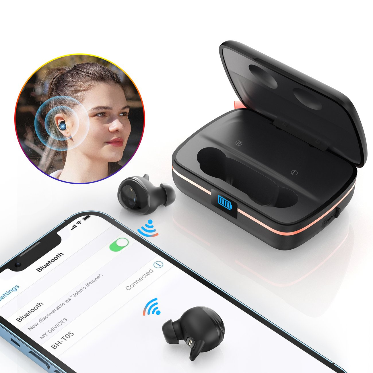 Choetech BH-T05 TWS Earphones waterproof, solar charger, powerbank 2500mAh black