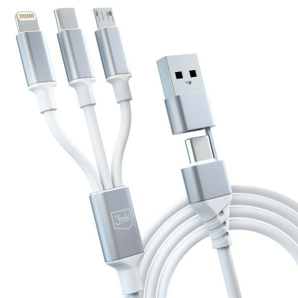 3MK cable Hyper 3w1 USB-A - USB-C / USB-C, microUSB, Lightning 1.5m white