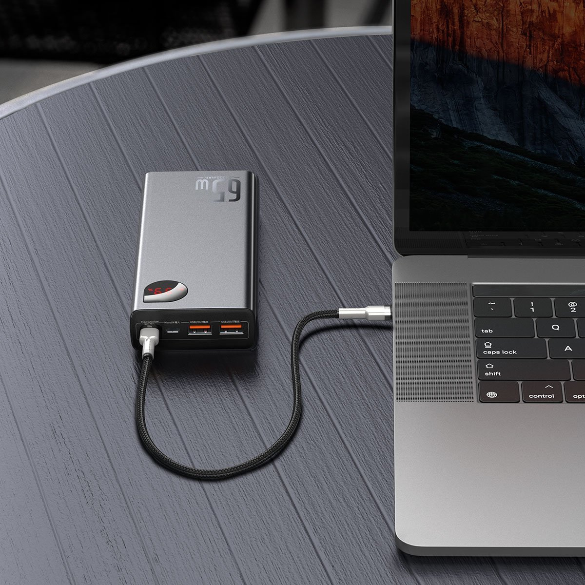 PowerBank Baseus Adaman Metal 20000mAh, PD, QC 3.0, 65W, 2xUSB + USB-C + micro USB, (black)