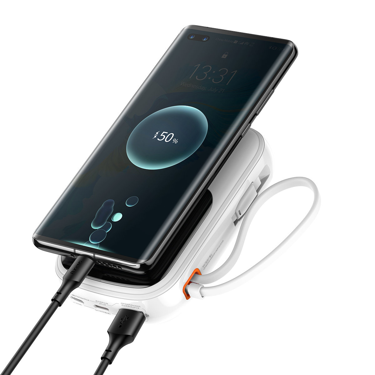 Baseus Qpow Digital Display powerbank with fast charging 20000mAh 22.5W QC/PD/SCP/FCP with built-in USB-C cable white