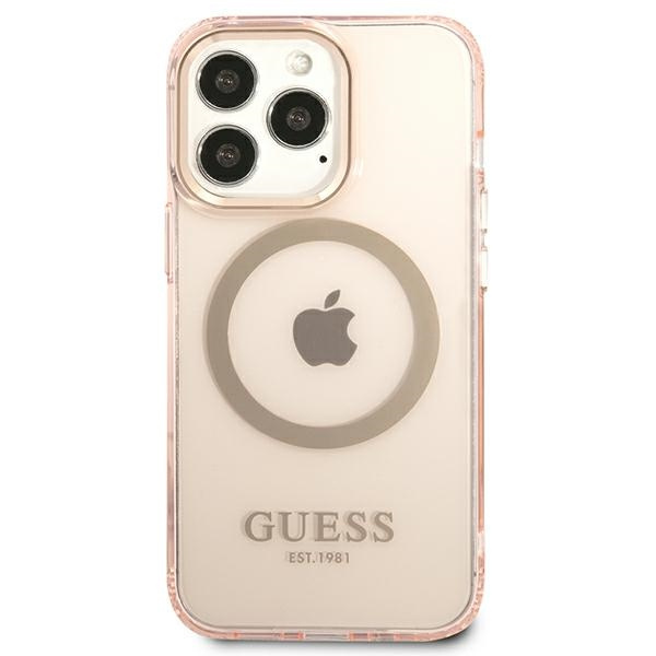 Guess GUHMP13XHTCMP Apple iPhone 13 Pro Max pink hard case Gold Outline Translucent MagSafe