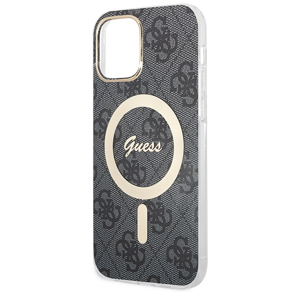 Guess GUBPP12MH4EACSK Case + Wireless Charger Apple iPhone 12/12 Pro black hard case 4G Print MagSafe