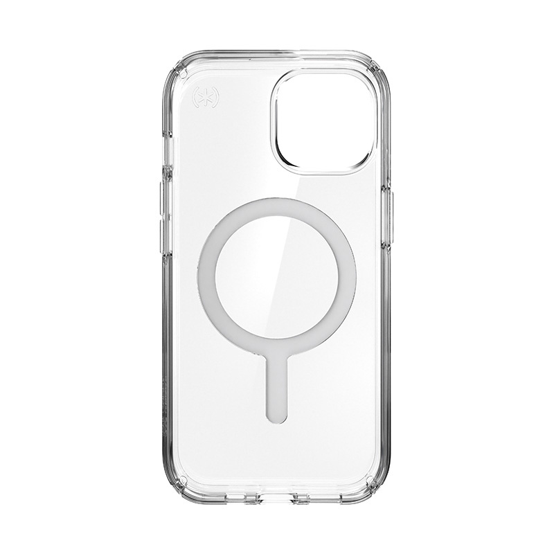 Speck Presidio Perfect-Clear MagSafe Apple iPhone 15 (Clear/Chrome Finish/Serene Silver)
