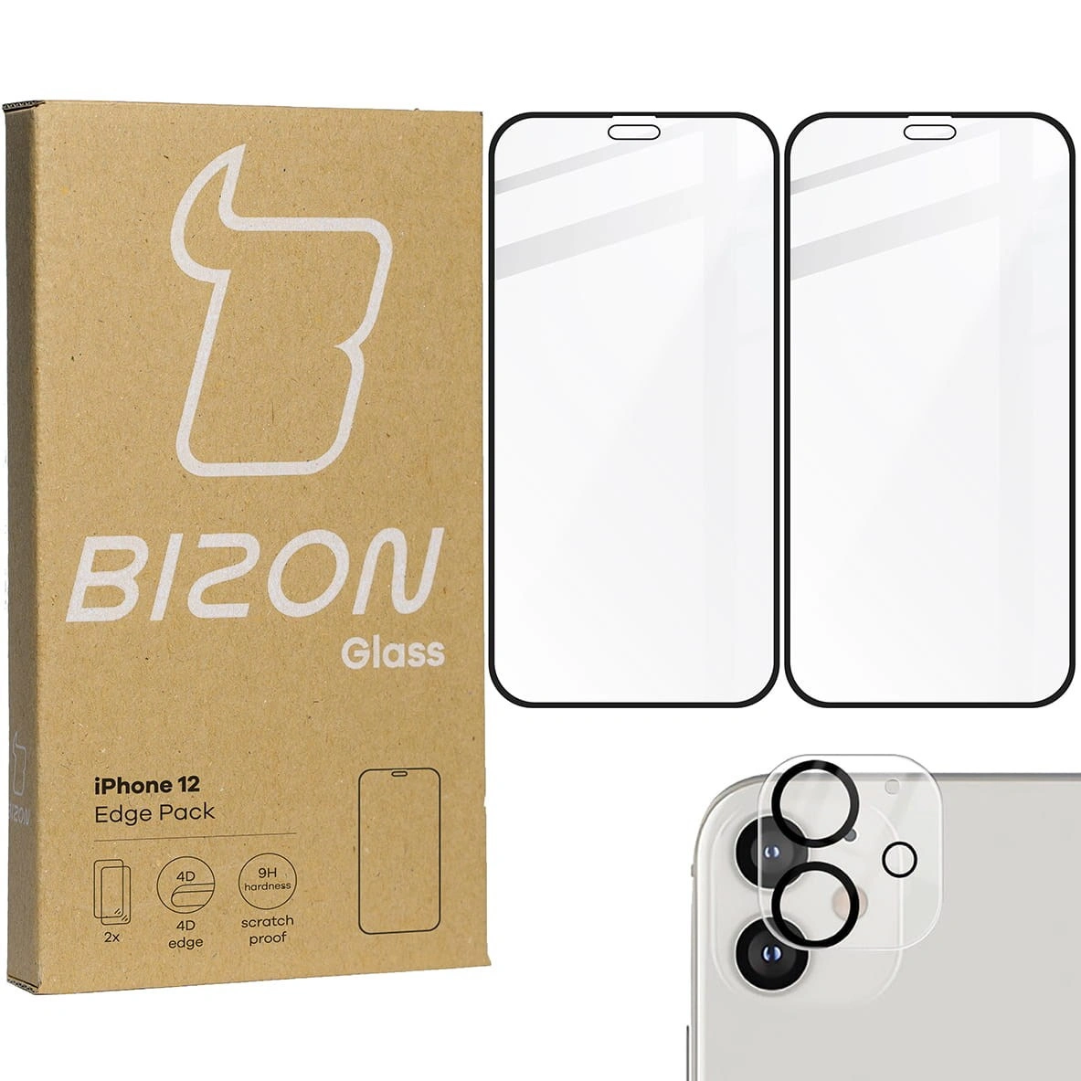 Bizon Glass Edge CF tempered glass - [2 PACK] + lens protection Apple iPhone 12 black
