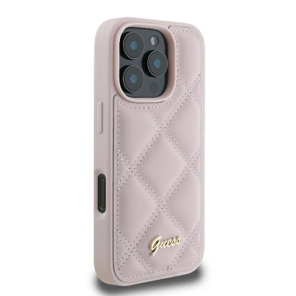 Case Guess GUHCP16LPSQSQSP Apple iPhone 16 Pro hardcase Quilted Metal Logo pink