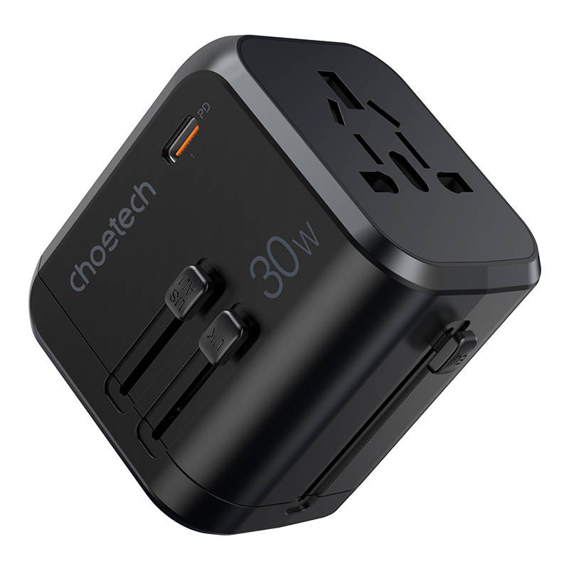 Choetech PD5008 travel charger 3xUSB-A, 1xUSB-C, GaN, 30W, US/EU/UK/AU (black)