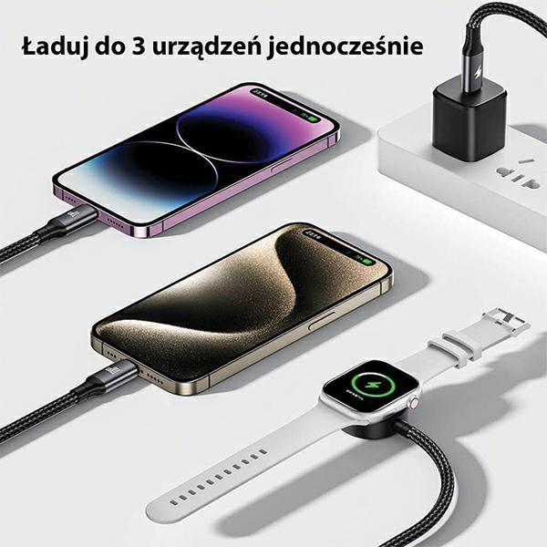AWEI W23 cable 2in1 USB-C 100W / Lightning 10W / Watch 2.5W black