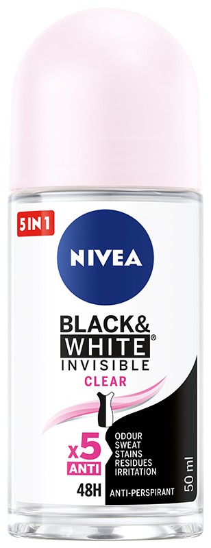 Nivea Black&White Invisible Clear Antyperspirant roll-on damski, 50ml