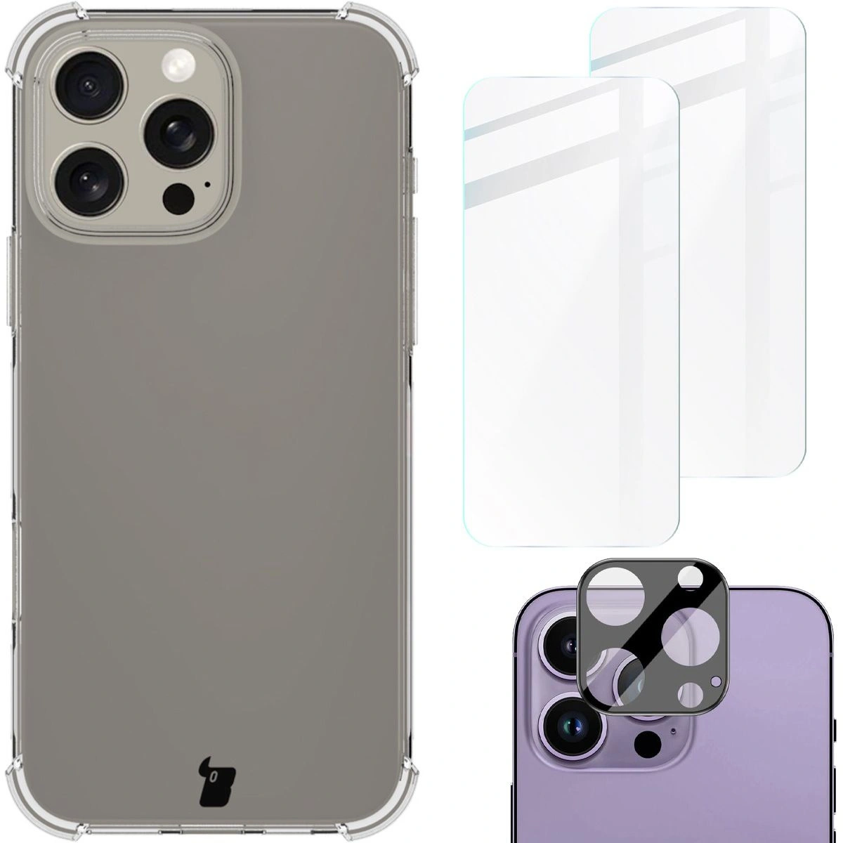 Bizon Case Clear Pack case + 2x tempered glass + lens glass Apple iPhone 16 Pro Max