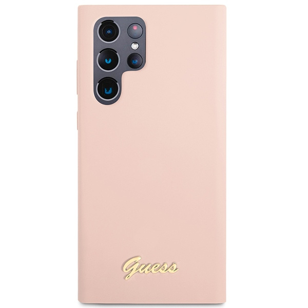 Guess GUHCS23LLSLMGPP Samsung Galaxy S23 Ultra pink hardcase Silicone Script Metal Logo