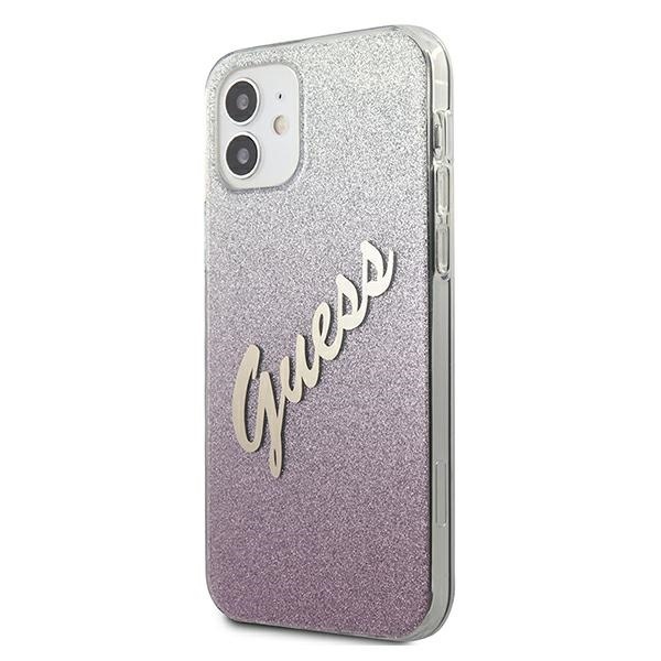 Guess GUHCP12SPCUGLSPI Apple iPhone 12 mini pink hardcase Glitter Gradient Script