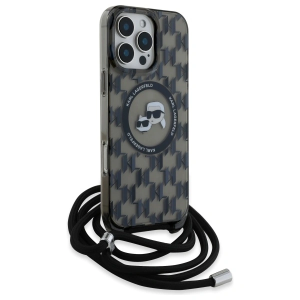 Karl Lagerfeld KLHMP16LHCKCKLCK Apple iPhone 16 Pro hardcase IML Crossbody Monogram Karl & Choupette Head MagSafe black