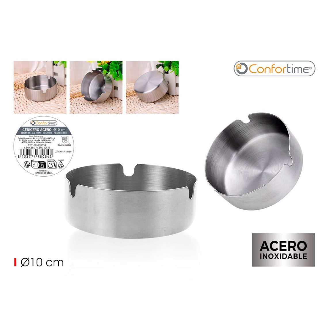 Ashtray Confortime Steel 10 cm (36 Units)