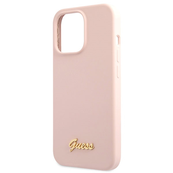Guess GUHCP13XLSLMGLP Apple iPhone 13 Pro Max light pink hardcase Silicone Script Gold Logo