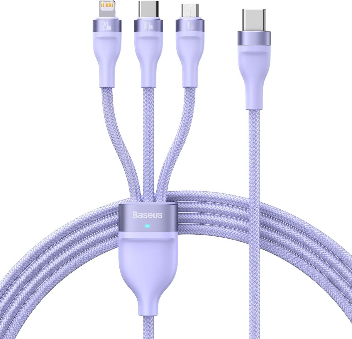 Baseus Flash Series II USB Type C / USB Type A cable - USB Type C / Lightning / micro USB 100 W 1.5 m purple