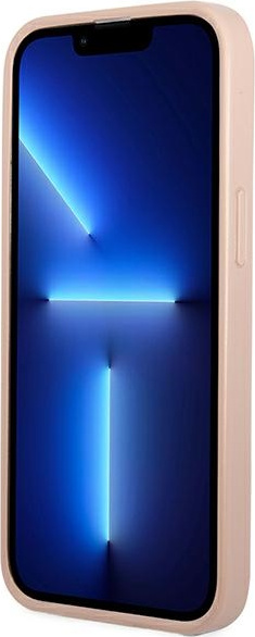 Guess GUHCP13SPSATPP Apple iPhone 13 mini pink hardcase SaffianoTriangle Logo Cardslot