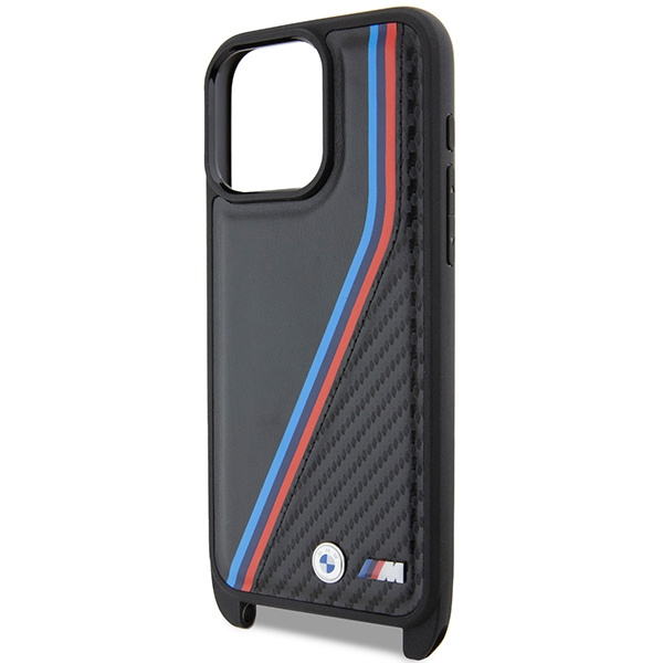 BMW BMHCP15X23PSVTK Apple iPhone 15 Pro Max hardcase M Edition Carbon Tricolor Lines & Strap black