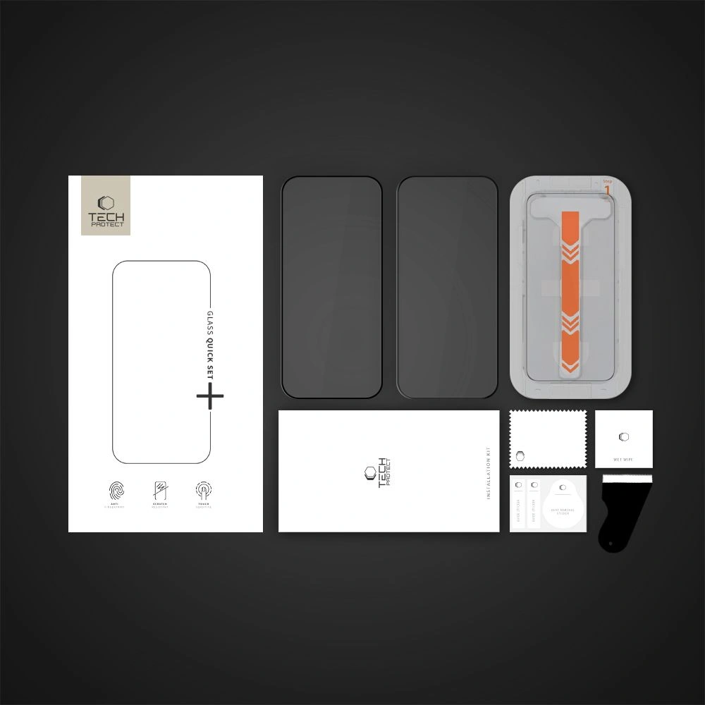 Szkło hartowane Tech-Protect Quick Set+ Apple iPhone 13 / 13 Pro / 14 / 16e Black [2 PACK]