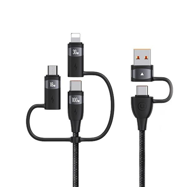 USAMS US-SJ645 U85 USB-A+USB-C/USB-C, Lightning, microUSB 6w1 1,2m 100W PD Fast Charge black