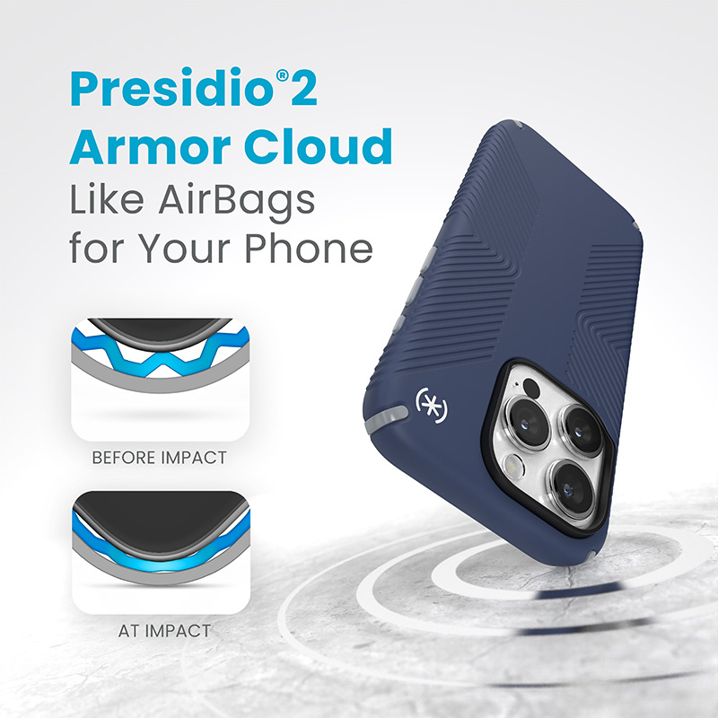 Speck Presidio2 Grip MagSafe Apple iPhone 15 Pro (Coastal Blue/Dustgrey/White)