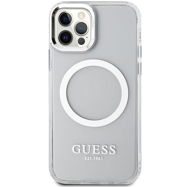 Guess GUHMP12MHTRMS Apple iPhone 12/12 Pro silver hard case Metal Outline Magsafe